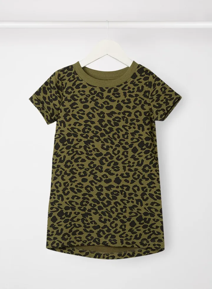 Kids/Teen Leopard Print T-Shirt Dress Green