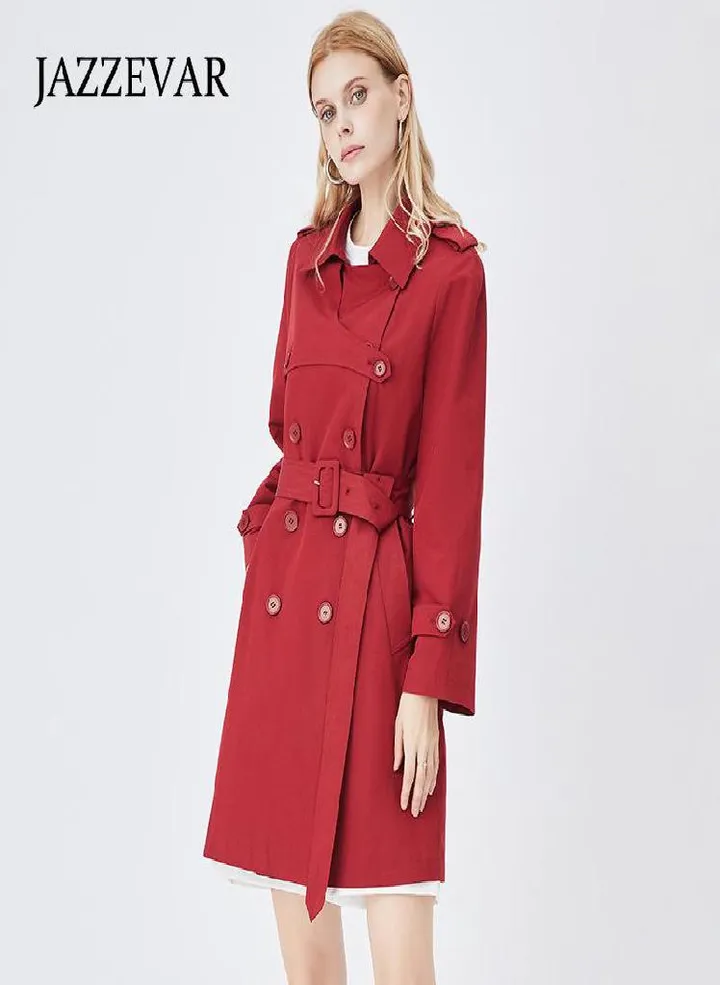 JAZZEVAR Medium and Long Windbreaker Coat Women's Autumn New British High-quality Coat