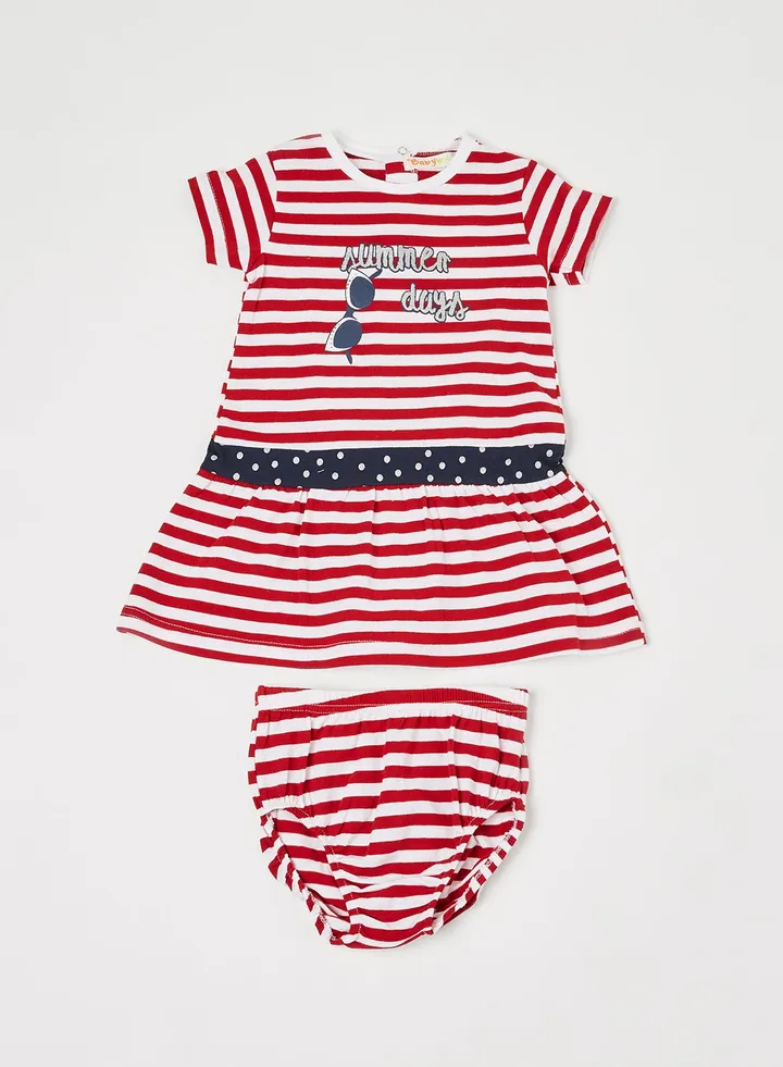 Baby/Kids Striped Dress & Bloomers Red