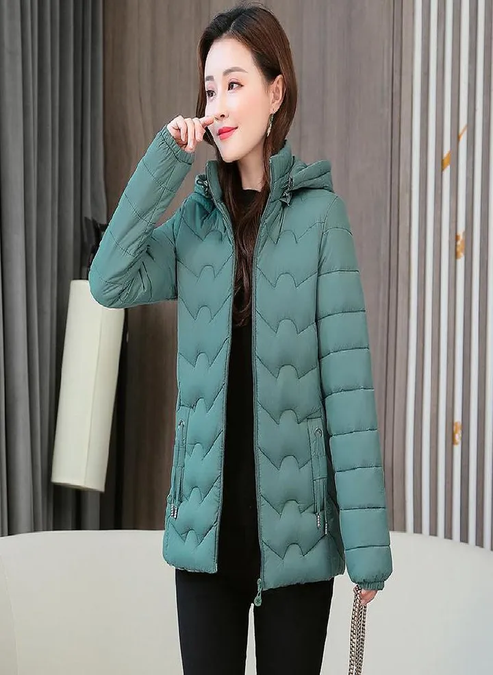Middle Aged Women Winter Warm Lightweight Cotton Coat Plus Size Short Hooded Jacket Outwear