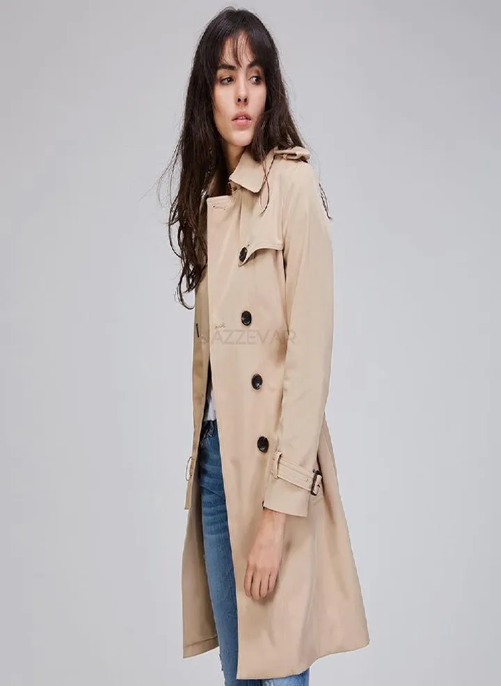 Women's Spring and Autumn Middle Long Windbreaker Double Breasted British Khaki Windbreaker Coat