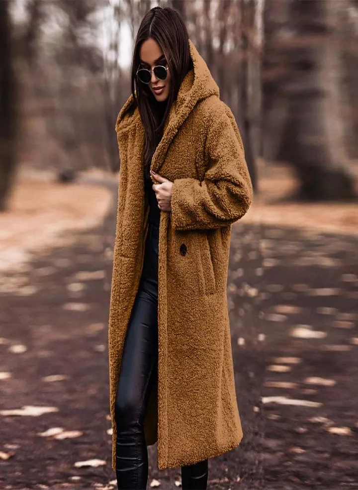 Women's Long Autumn And Winter Solid Color Long-Sleeved Woolen Women's Coat