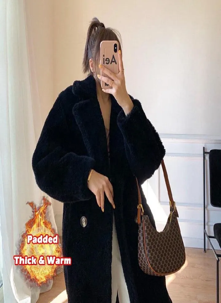 Long Teddy Bear Jacket Coat Women Winter Thick Warm Oversized Chunky Outerwear Overcoat Women Faux Lambswool Fur Coats