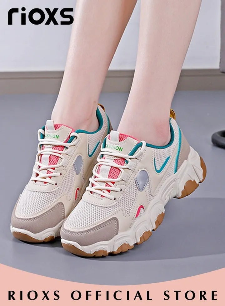 Women's Chunky Sports Shoes Platform Running Sneakers Casual Breathable Mesh Non-slip Comfort Walking Sneakers For Jogging Walking