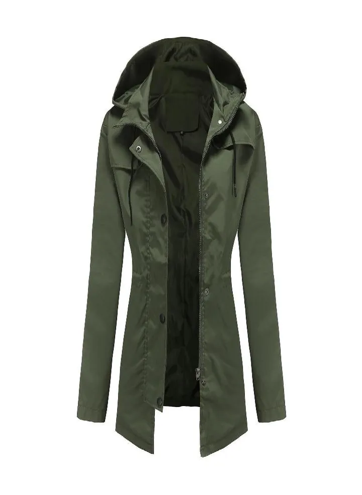 Women 'S Trench Coat Women 'S Mid -Length Cardigan Hooded Jacket Outdoor Raincoat