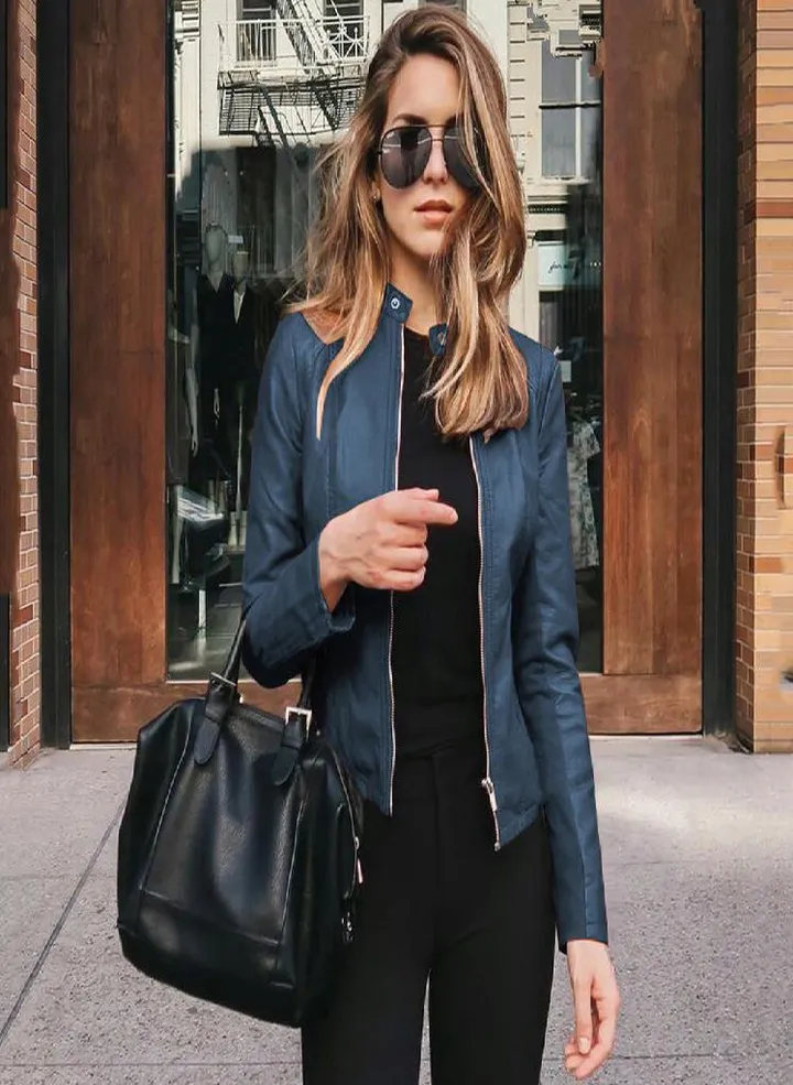 Women Ladies Lapel Motor Jacket Coat Zip Biker Short Punk Cropped Tops