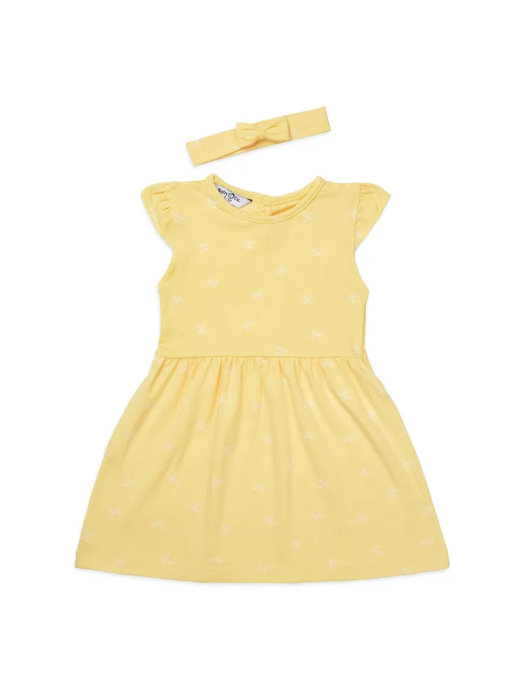Yellow bows printed dress with head band.