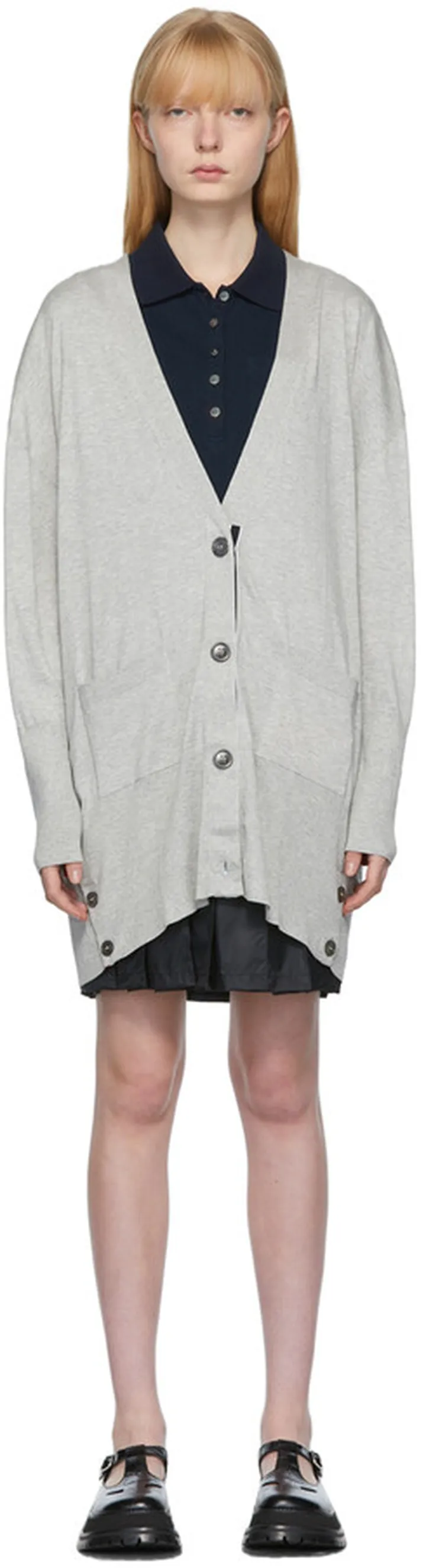 Thom Browne Grey RWB Stripe Exaggerated Fit Cardigan