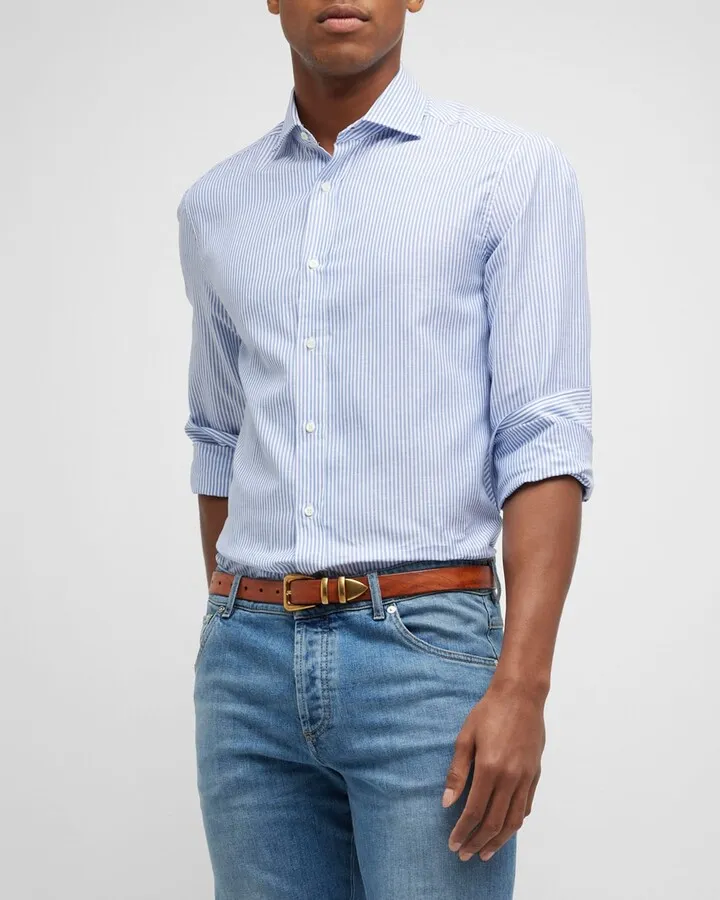 Men's Cotton-Linen Stripe Sport Shirt