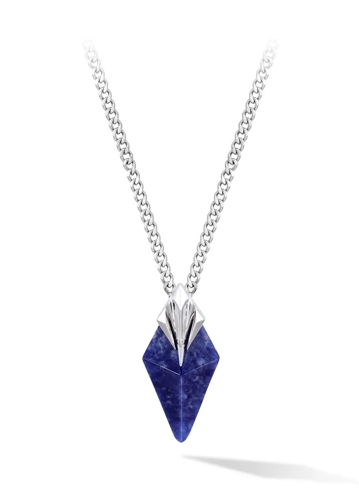 Men's Necklace with Natural Gemstones Trident Pendant in 925 Sterling Silver Gift for Men Husband Boyfriend