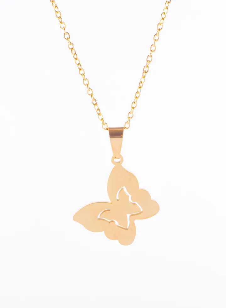 Stainless Steel Necklace Gold with Butterfly Pendant