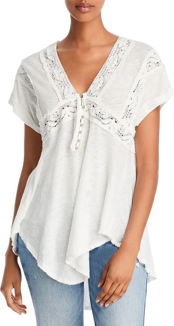 Womens Double V Handkerchief Hem Tunic Top