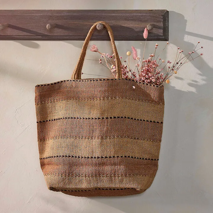 Neutral Stripe Jute Tote