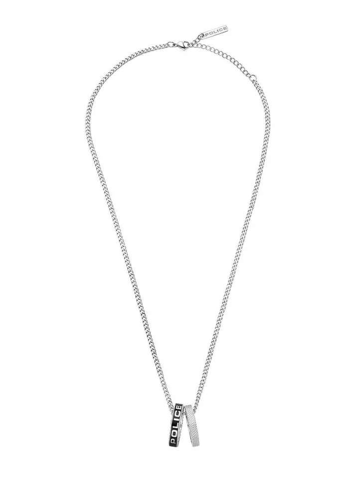 Police Duo Stainless Steel Gents Necklace With Two Ring Charm - PEAGN0032701
