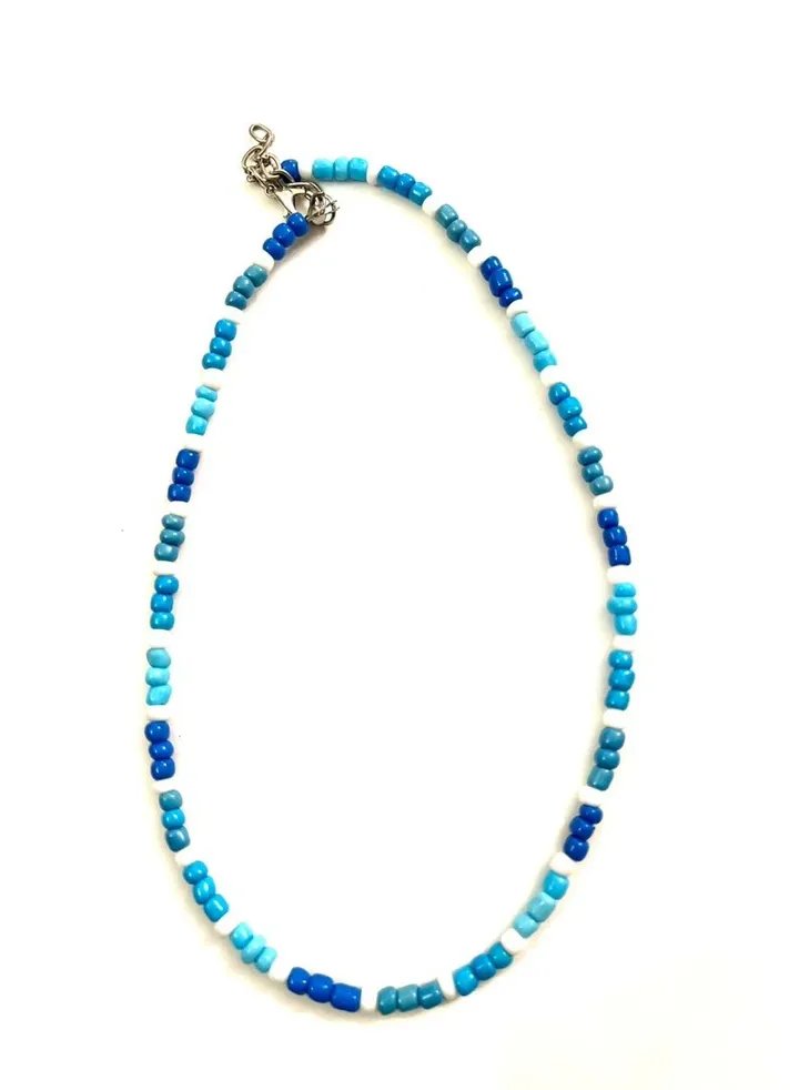 Blue/white beeded necklace