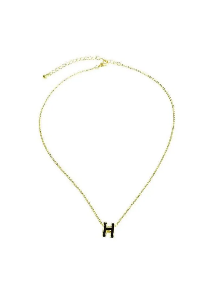 Stainless Steel necklace with H Black pendant