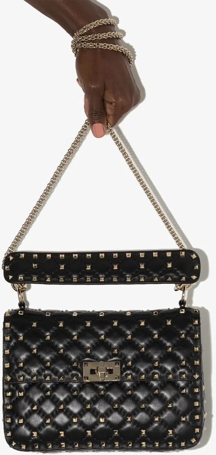 Black Rockstud Spike Medium Leather Shoulder Bag