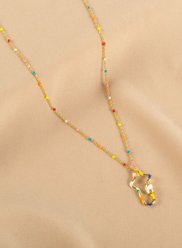 Stainless Steel Necklace Multi Colored Pendant