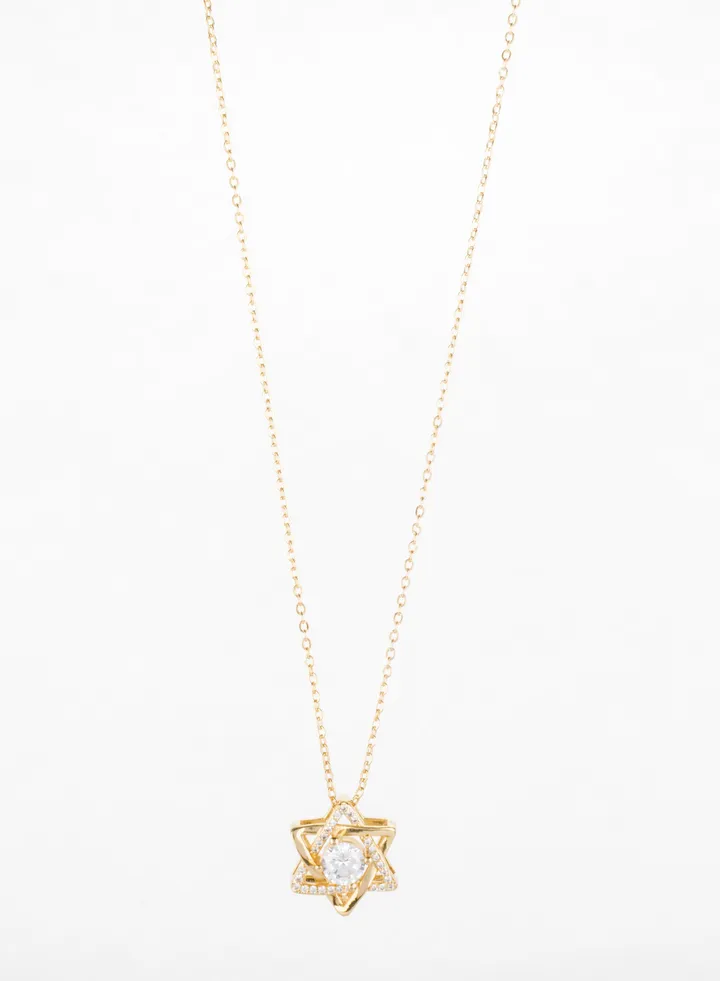 Platinum Necklace zirconic golden star with crystal clear stone