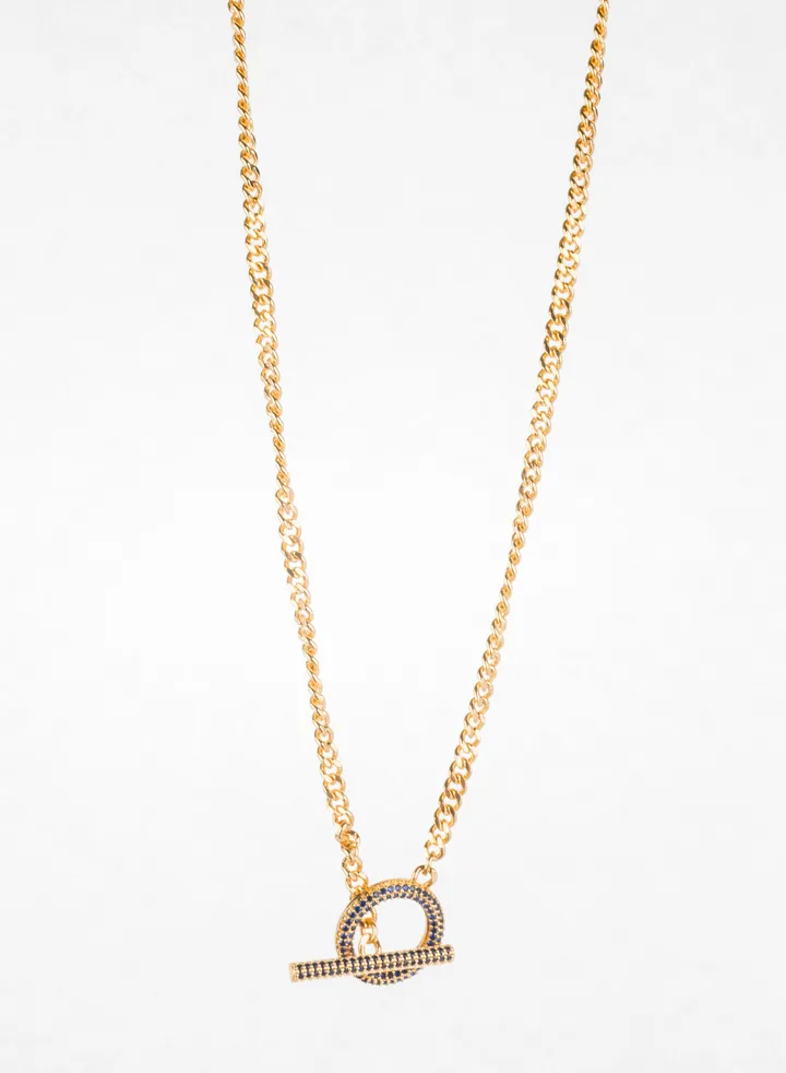 Chinese Gold Necklace with Micro Blue Zirconic Stones
