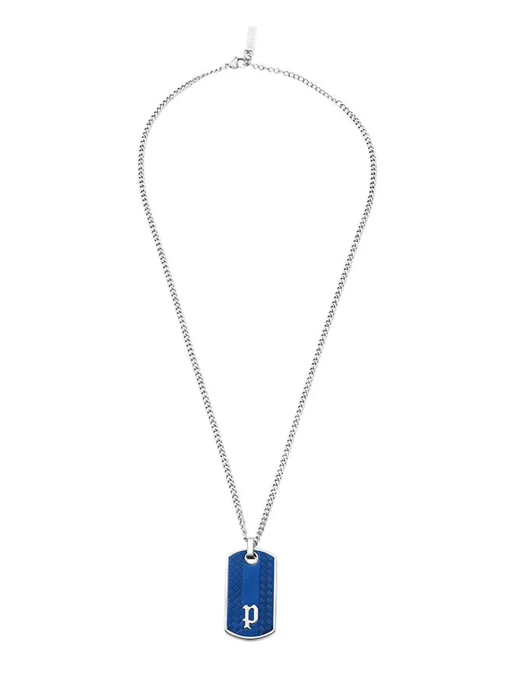 Police Hang Stainless Steel Gents Necklace With Blue Plating Inlay - PEAGN0032802