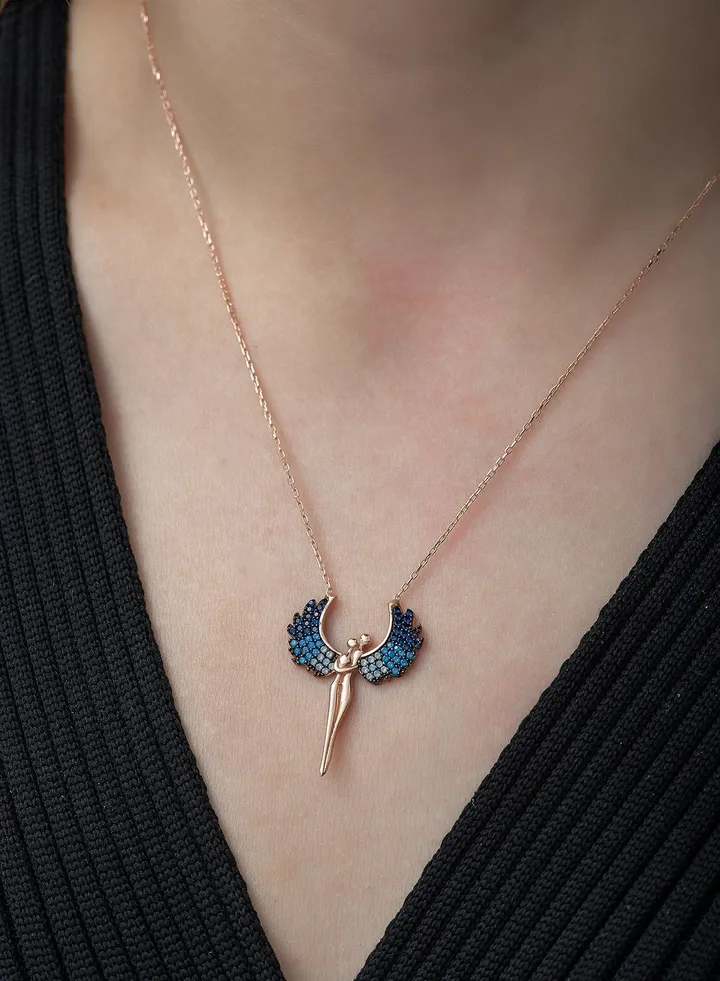 Colorful Angel Wings Necklace - Silver