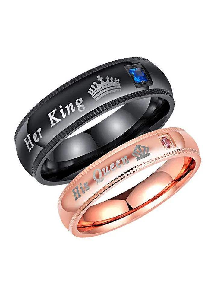 2-Piece Stainless Steel His Or Her King Couple Matching Wedding Band Ring