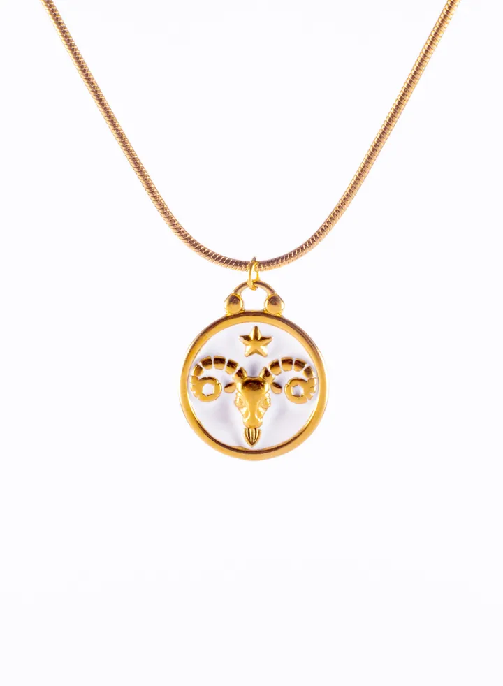 Stainless Steel Necklace Golden Zodiac Series "Aries"