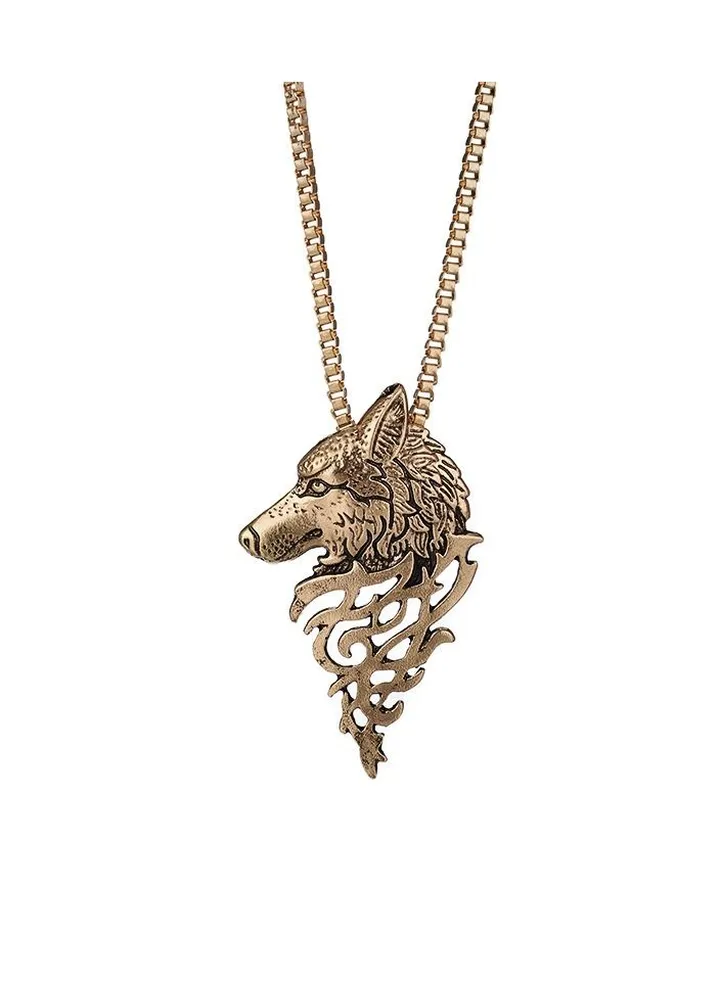 Vintage Metal Wolf Head Necklace Sweater Chain