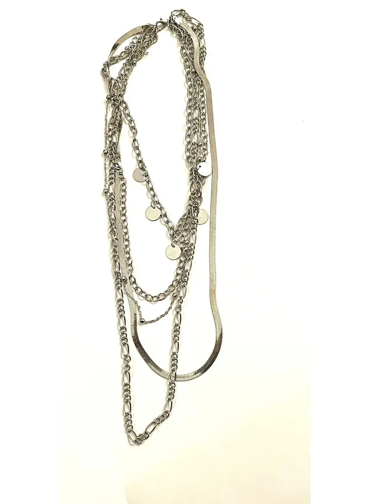 Multi-layered silver necklace