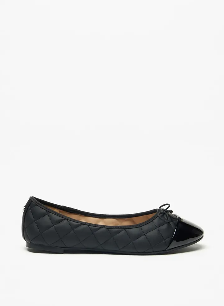 Women's Quilted Slip-On Ballerina Shoes with Bow Detail