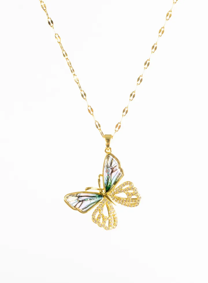 Stainless Steel Necklace with a Zirconic Crystal Butterfly Pendant