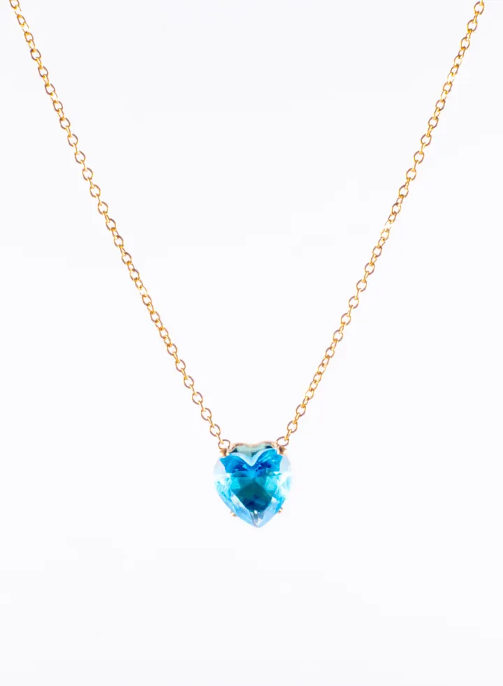 Stainless Steel Necklace with Blue Zircon Heart Pendant