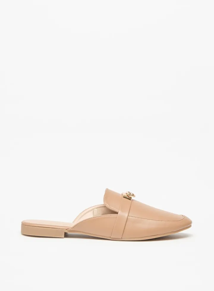 Women's Solid Slip-On Mules with Metal Accent