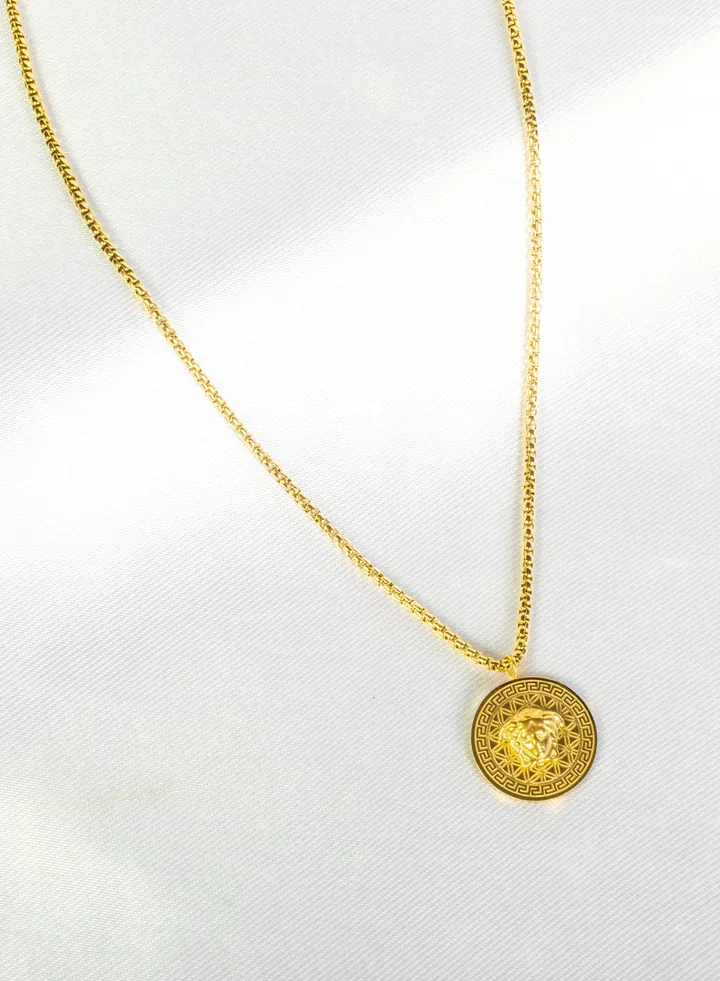 Stainless Steel Gold Necklace with Medousa Pendant