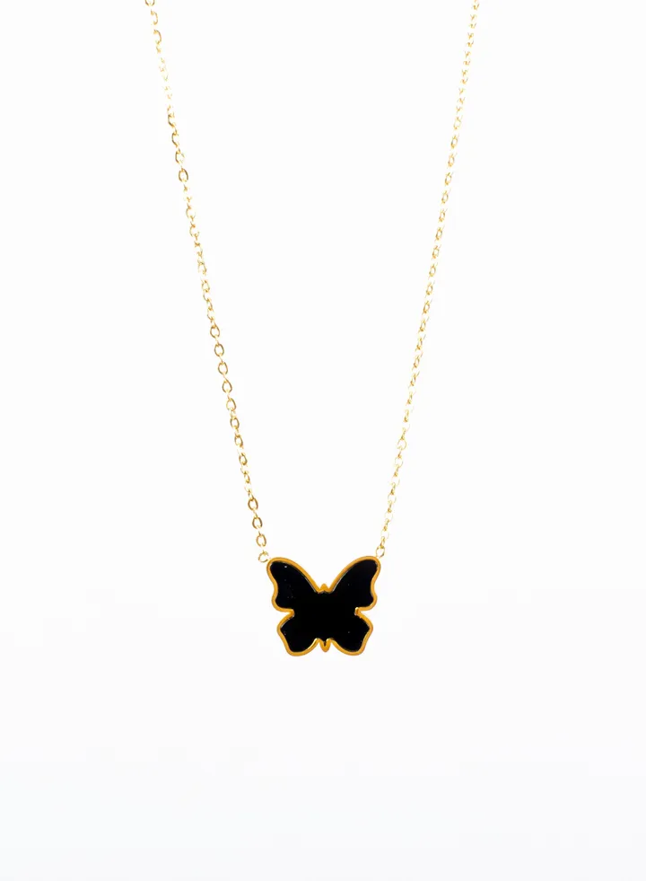 Stainless Steel necklace with black Butterfly Pendant