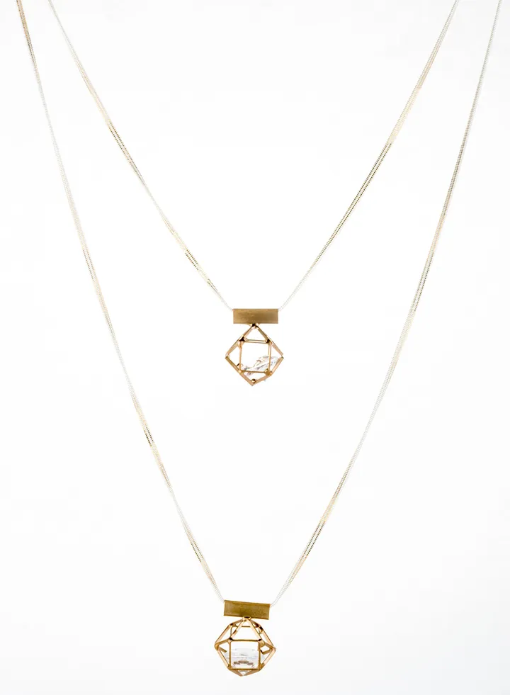 Double Layered Long Necklace Creame