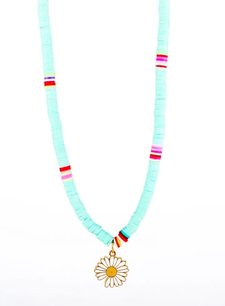 Jamaican Rubber Necklace - Light Mint with a Flower Pendant