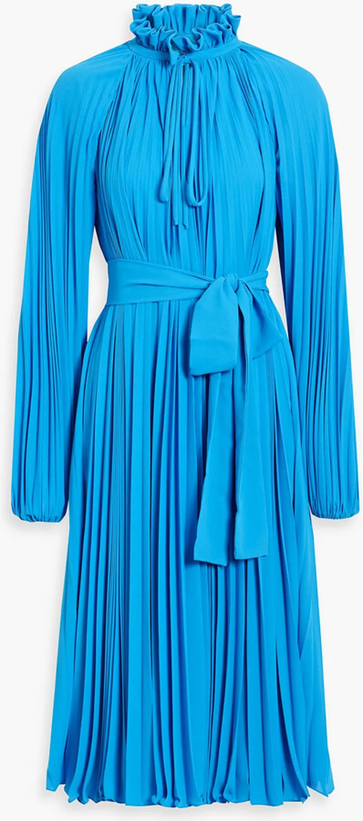 Pleated belted crepe midi dress
