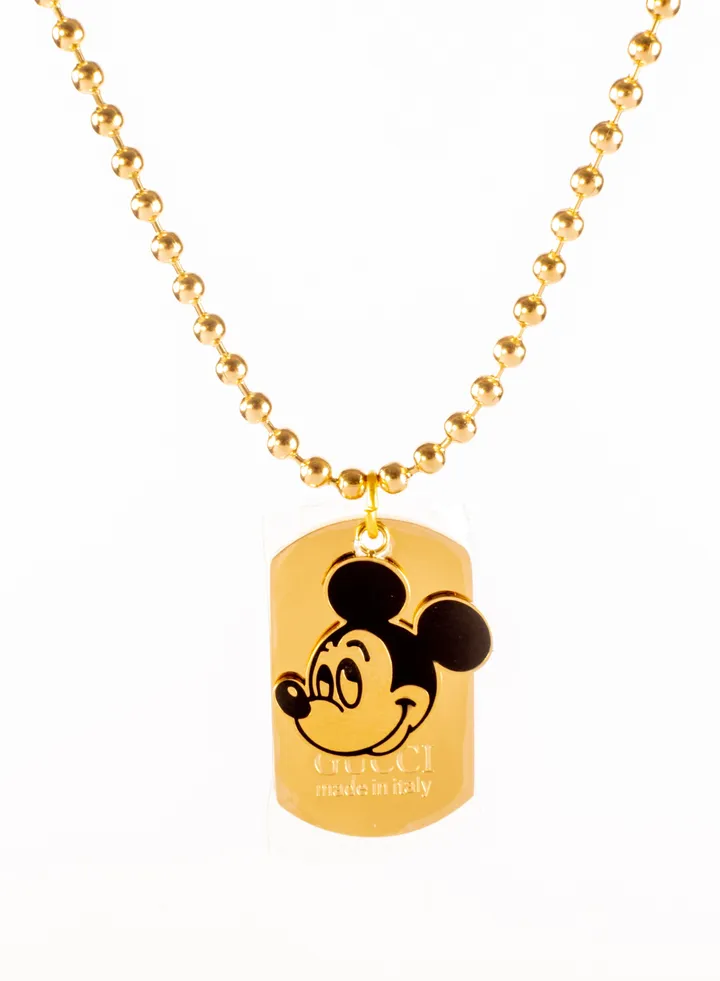 Stainless Steel Necklace Golden with Black Golden Mecky Pendant + Extra Chain For more Length