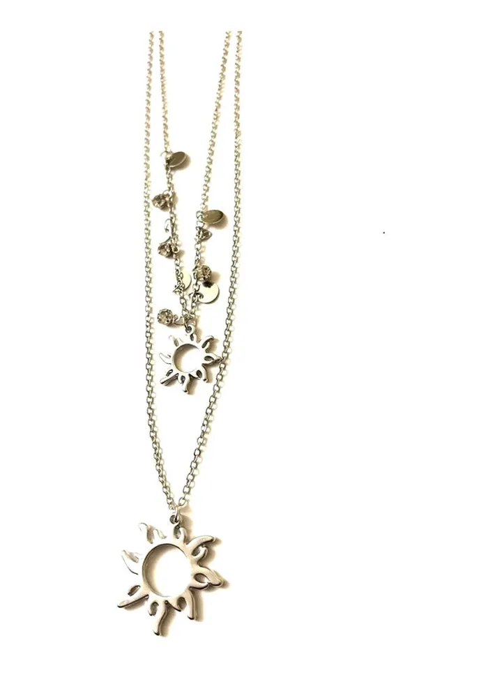 Double Silver Sun Necklace