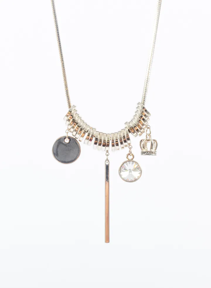 Stainless Steel Necklace with crystal Stone and Crown
