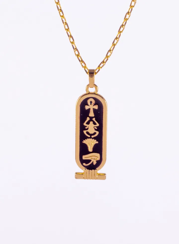 Pharonic Platinum Necklace Golden with Black Pharonic Symbols Pendant