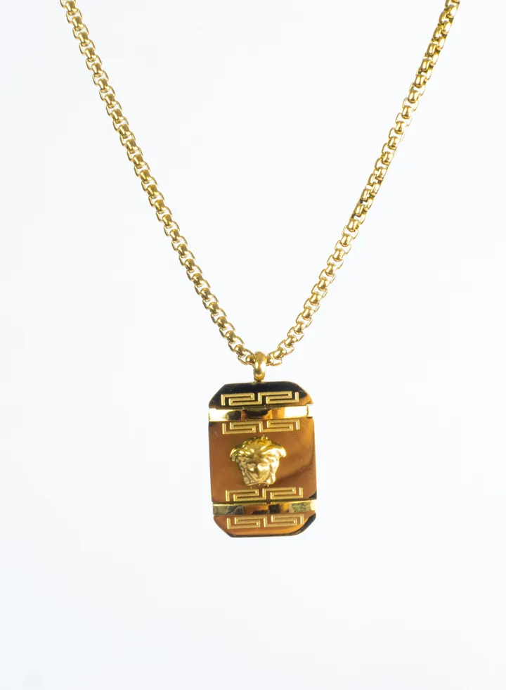 Stainless Steel Necklace Golden with a Medousa Pendant