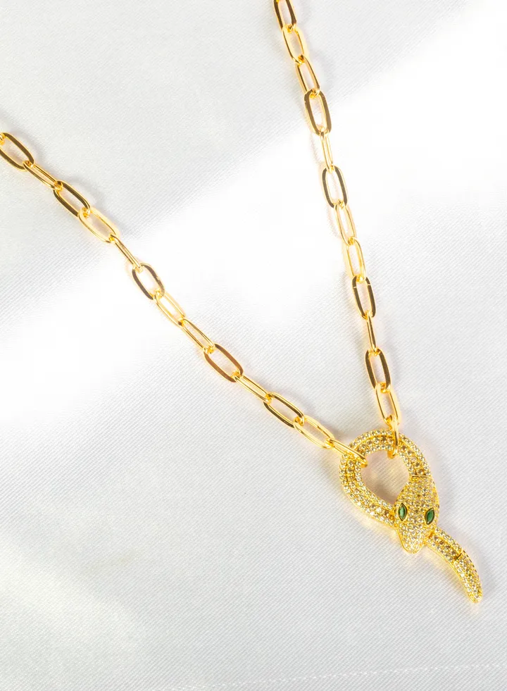 Chinese Gold Necklace gold with Zirconic Snake Pendant