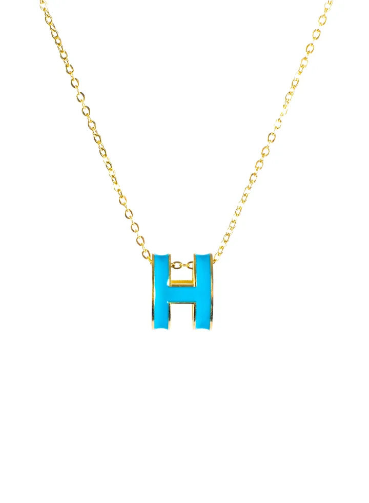 Stainless Steel necklace Golden with H Blue pendant
