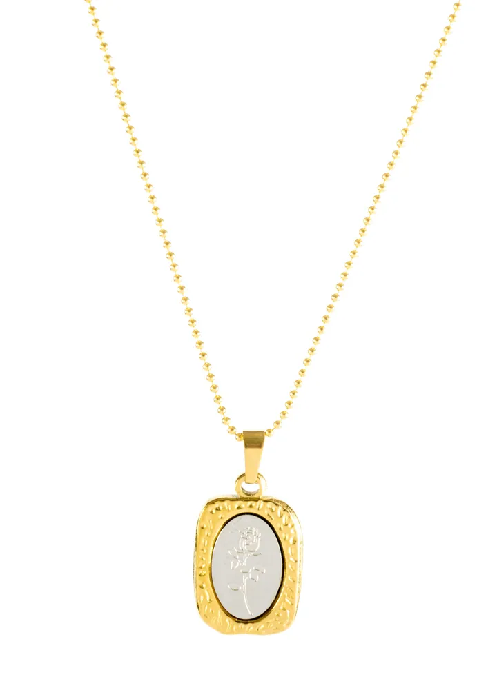 Stainless Steel Necklace with a Rose Mirror Pendant