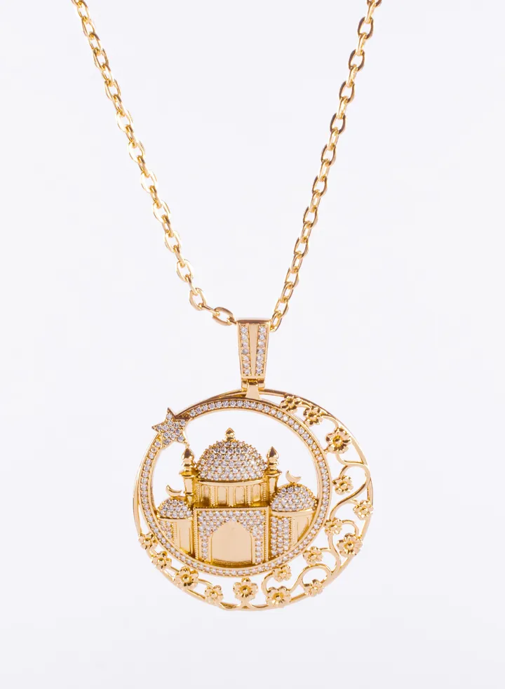 Stainless Steel Neckalce Gold With Zirconic PROPHET MOSQUE Pendant