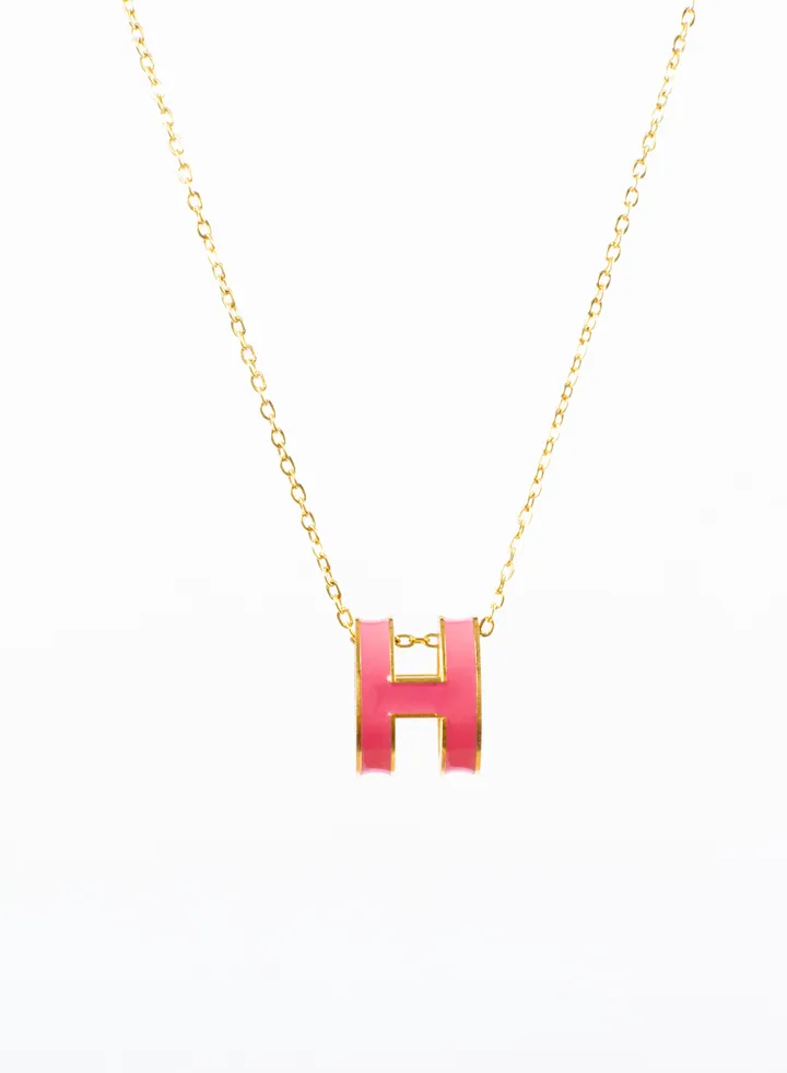Stainless Steel necklace with H Pink pendant