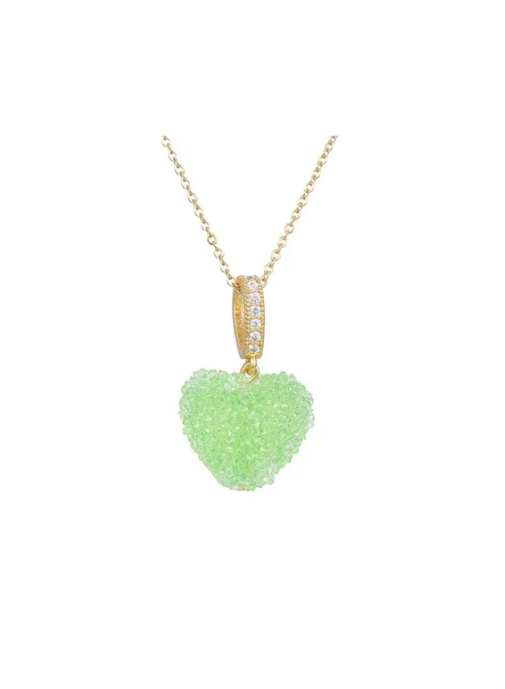 Stainless Steel Necklace Golden with a Green Obal Heart Pendant